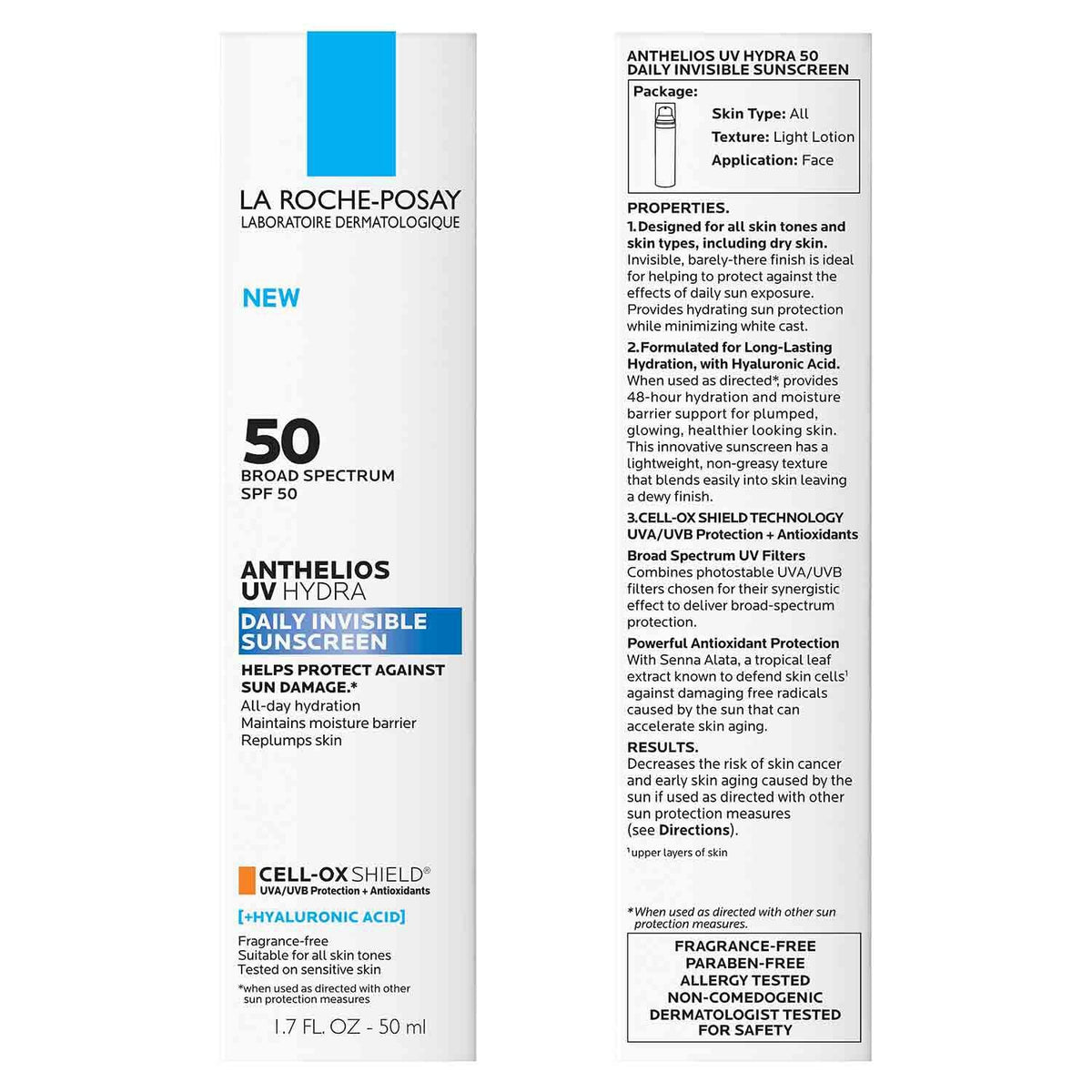 Anthelios UV Hydra Hydrating Face Sunscreen SPF 50 With Hyaluronic Acid